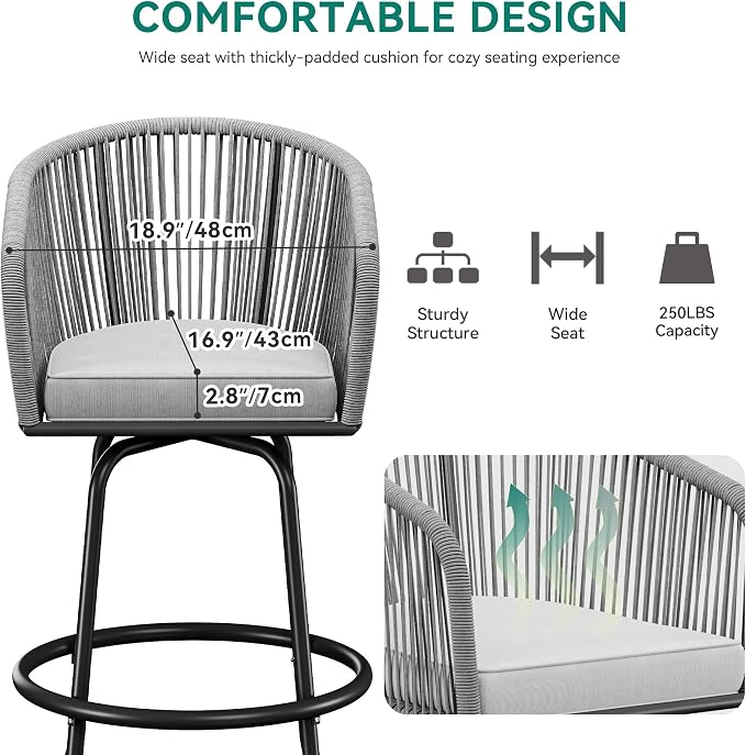 YITAHOME Counter Height Bar Stools Set of 2, Outdoor Bar Stools - Image 6