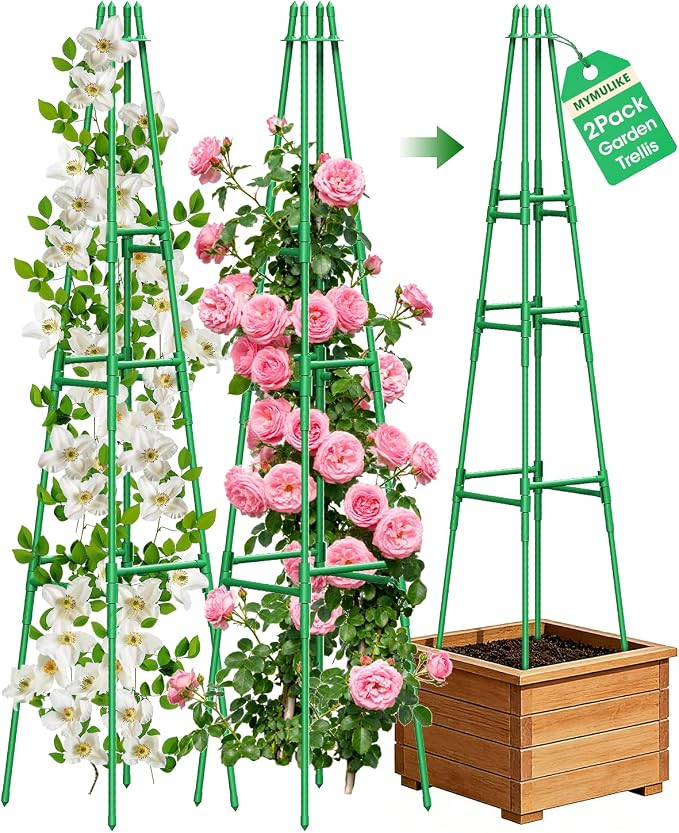 2 Pack Garden Trellis for Climbing Plants Outdoor, 6FT Plant Trellis Support by MYMULIKEHOME