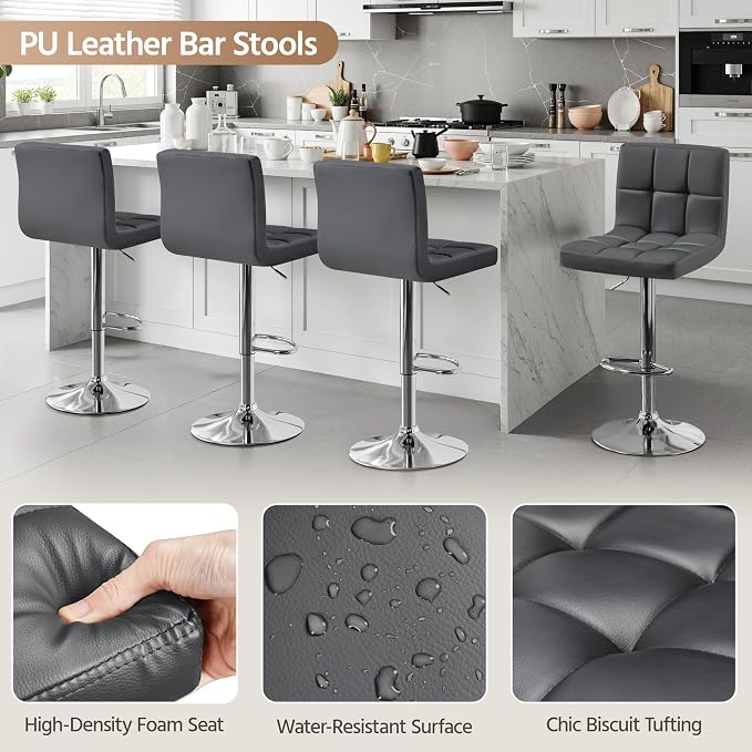 Yaheetech Bar Stools Set of 2, Adjustable PU Leather Swivel Barstools, Modern - Image 6