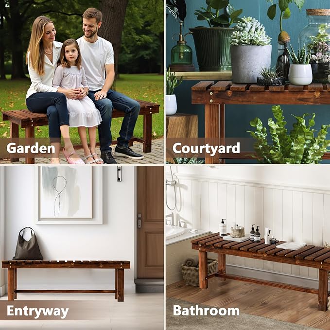 47.2" Outdoor Garden Bench, Weatherproof Patio Benches 3-Person Seat Backless - Image 6