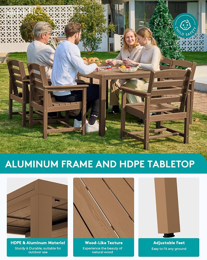 SERWALL 7-Piece Patio Dining Sets, All Weather HDPE Outdoor Furniture Set - Image 4