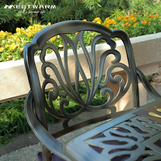 MEETWARM 2 Piece Patio Swivel Bar Chairs, All Weather Cast Aluminum High Swivel - Image 2