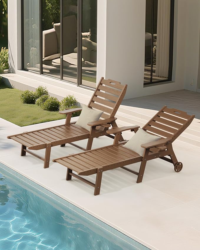 Carauci Lounge Chair Outdoor Set of 2, HDPE Chaise Lounge - Image 8