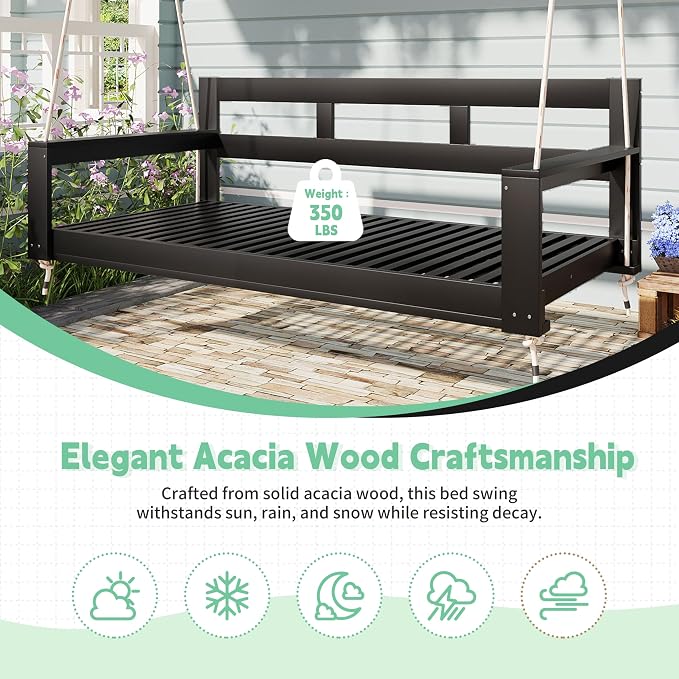 Twin Size Porch Swing Daybed Frame, Outdoor Porch Swing Chair, Framhouse - Image 7