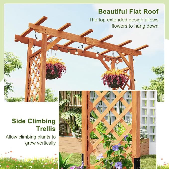 Giantex 7FT Wood Garden Arbor Trellis, Wedding Arch - Image 5