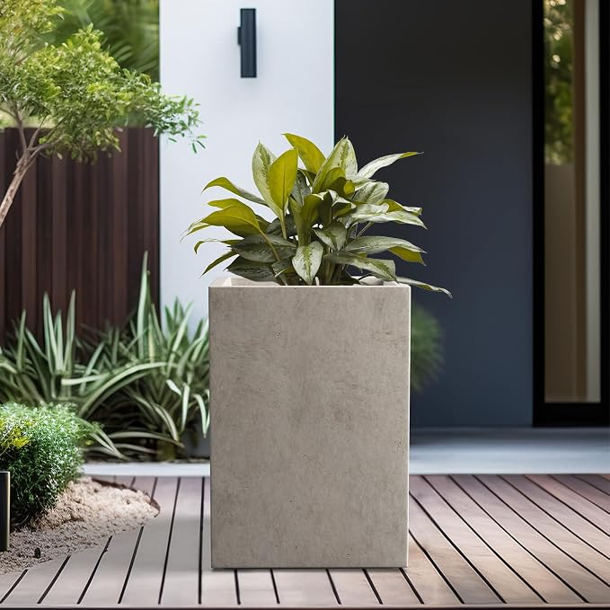Kante 15.7" H Tall Rectangular Concrete Planters, Outdoor Indoor Lightweight - Image 6