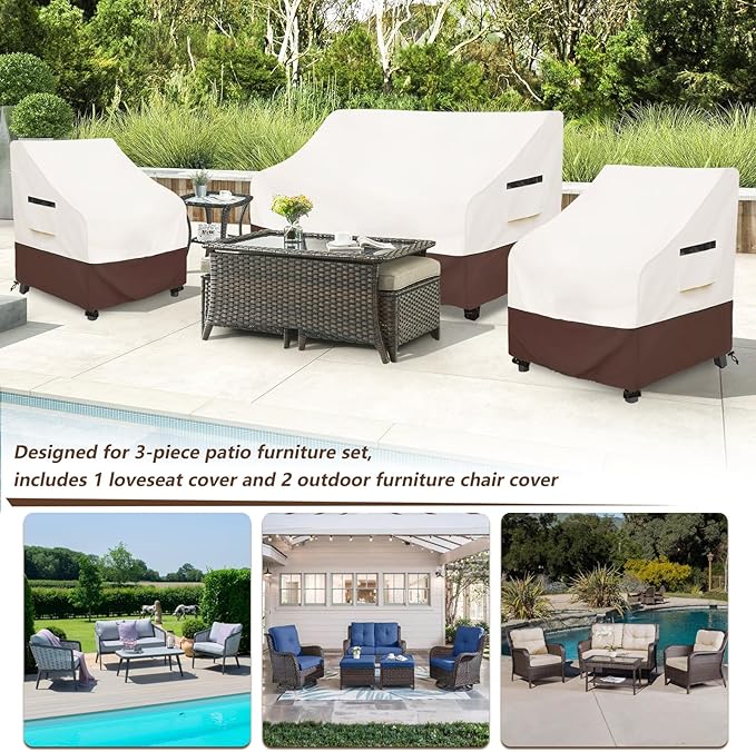 Patio Furniture Covers, 3 Piece Heavy Duty Waterproof Outdoor Furniture Cover - Image 5