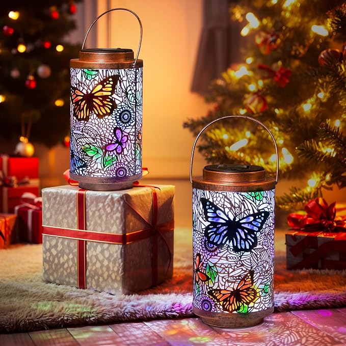 2Pack Solar Outdoor Lanterns Waterproof Butterfly Garden Gifts - Image 7