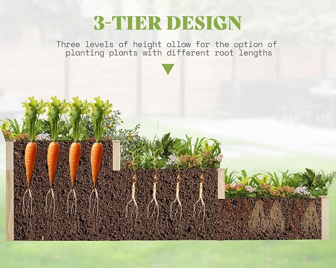 AMERLIFE 3-Tier Raised Garden Bed, 28 Inch Depth Fir Wood Planter Box - Image 3