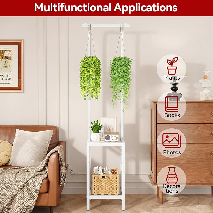 IBUYKE 67 Inch Tall Plant Stand Indoor Outdoor, 3 Tier Metal Hanging Plant Shelf - Image 9