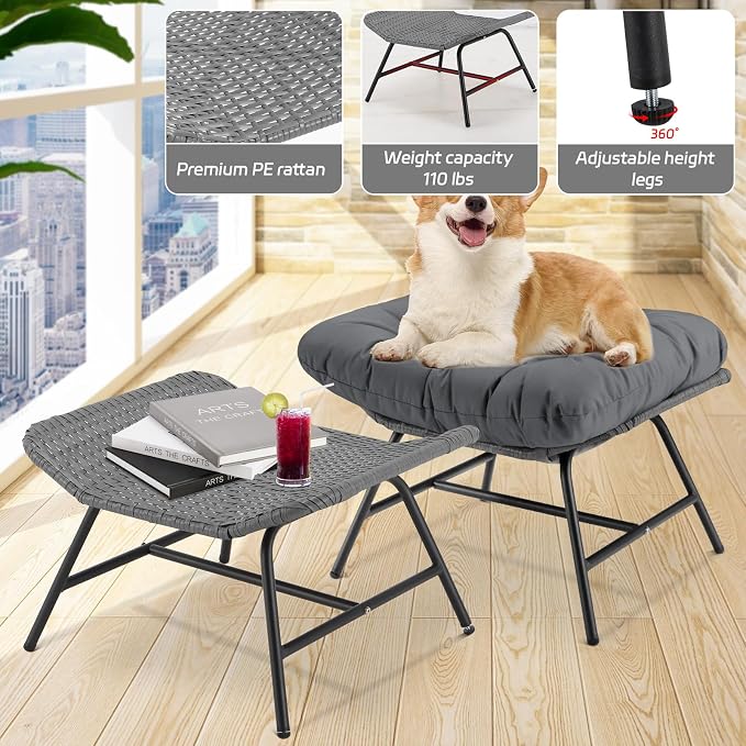 BULEXYARD 2 Pieces Outdoor Patio Ottomans, Indoor Outdoor Wicker Footrest - Image 7