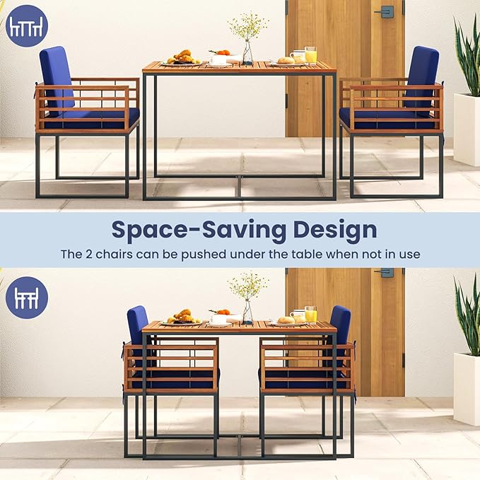 Tangkula 3 Piece Outdoor Dining Set, 2 Acacia Wood Armchairs - Image 5