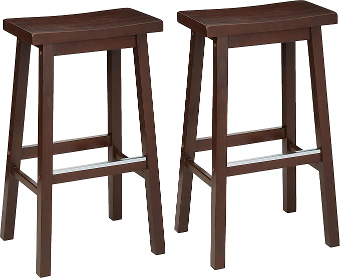 Amazon Basics Solid Wood Saddle-Seat Counter Height Bar Stools by AmazonBasics
