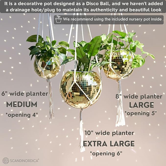 SCANDINORDICA Disco Ball Planter – Disco Ball Plant Hanger, Mirror Disco Planter - Image 5