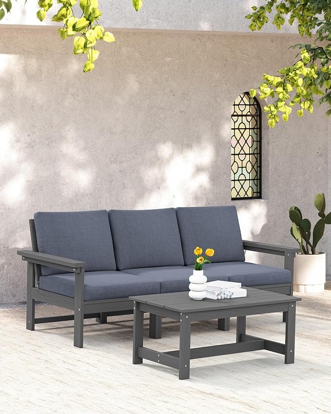 SERWALL HDPE Patio Sofa Set, 4-piece Sectional Outdoor Furniture Set, All - Image 7