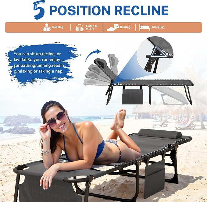 Devoko Beach Lounge Chair, Outdoor Sun Tanning Chair - Image 5
