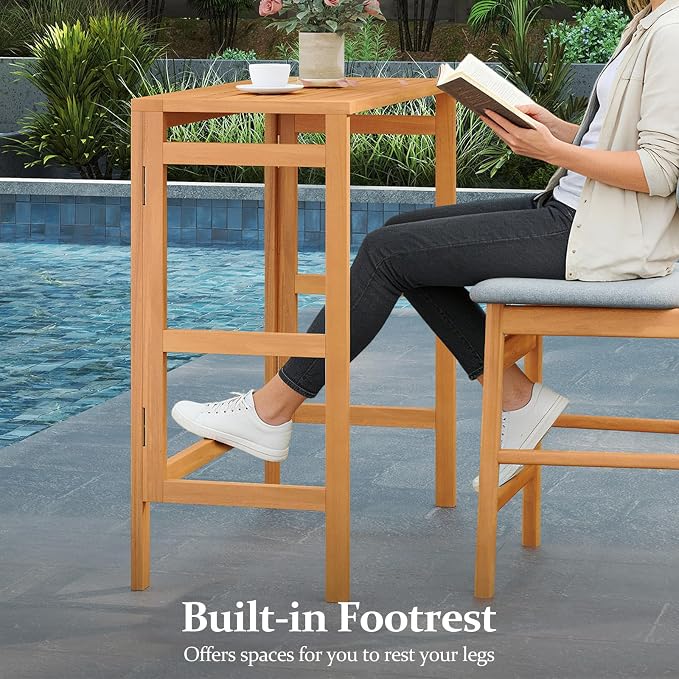 Tangkula Acacia Wood Outdoor Folding Bar Table, Patio Rectangle Counter Height - Image 4