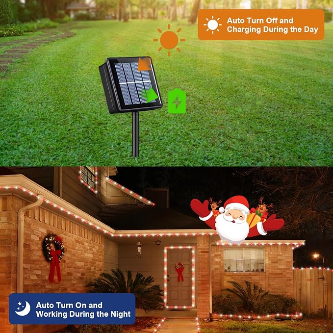 QITONG Red and White Solar Rope Lights, 2 Pack Each 33ft 100 LED Christmas - Image 4