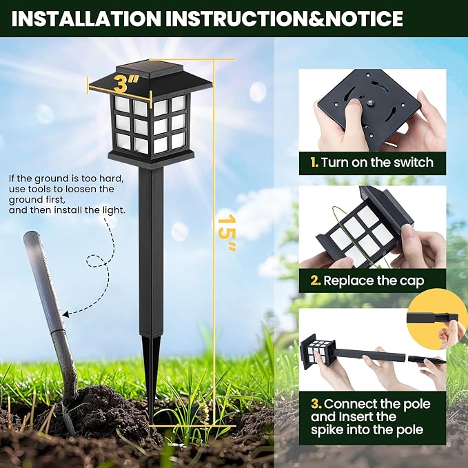 GIGALUMI Solar Outdoor Lights，8 Pack LED Solar Lights Outdoor Waterproof - Image 8