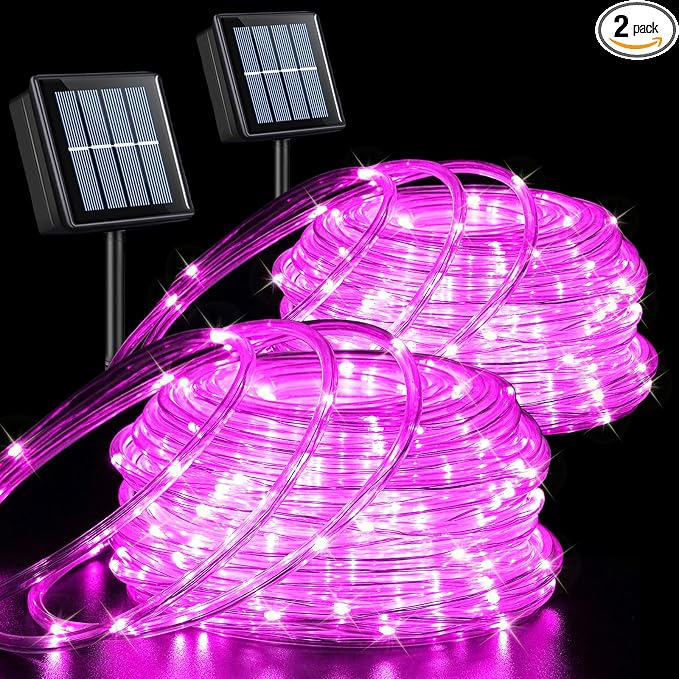 QITONG Pink Solar Rope Lights Outdoor, 2 Pack Each 33ft 100LED String Light by QITONG