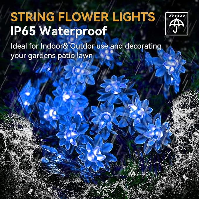ITICdecor Solar Flower String Lights Outdoor Waterproof 50 LED Upgraded Flower - Image 2