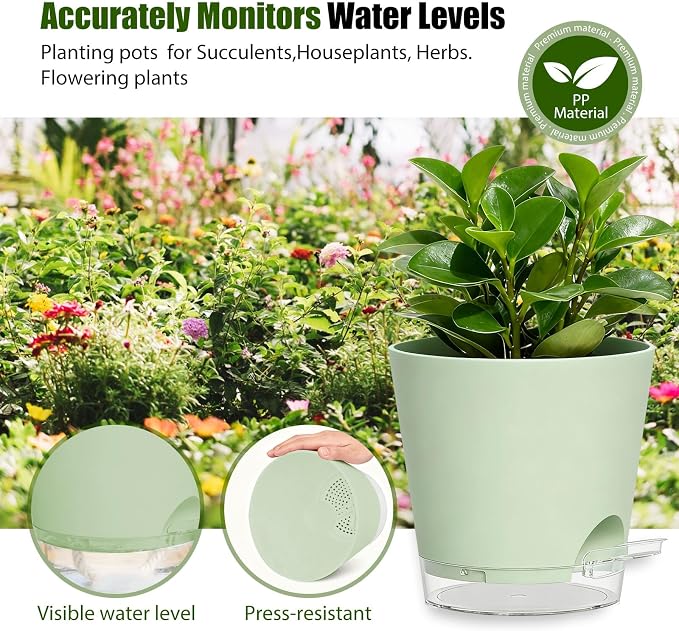 Plant Pots 8 Inch Self Watering Pots, 2 Pack Plastic Planters - Image 7