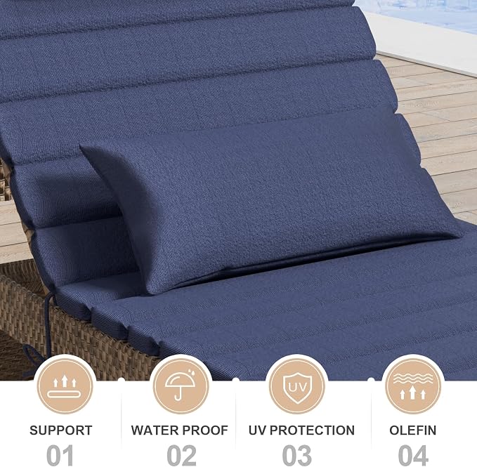2PCS Outdoor Water-Resistant Olefin Chaise Lounge Cushions - Image 8