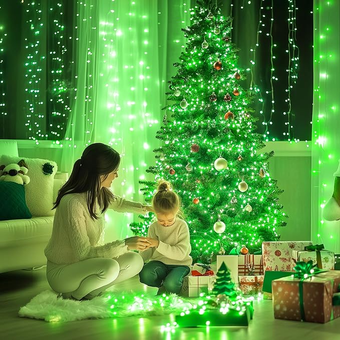 JMEXSUSS Green Christmas Lights Indoor Plug in, 150 LED Connectable String - Image 2