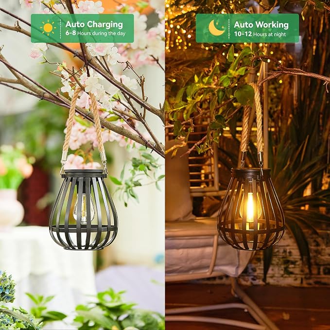 Solar Lanterns Outdoor Waterproof: Metal Hanging Lights - Image 3
