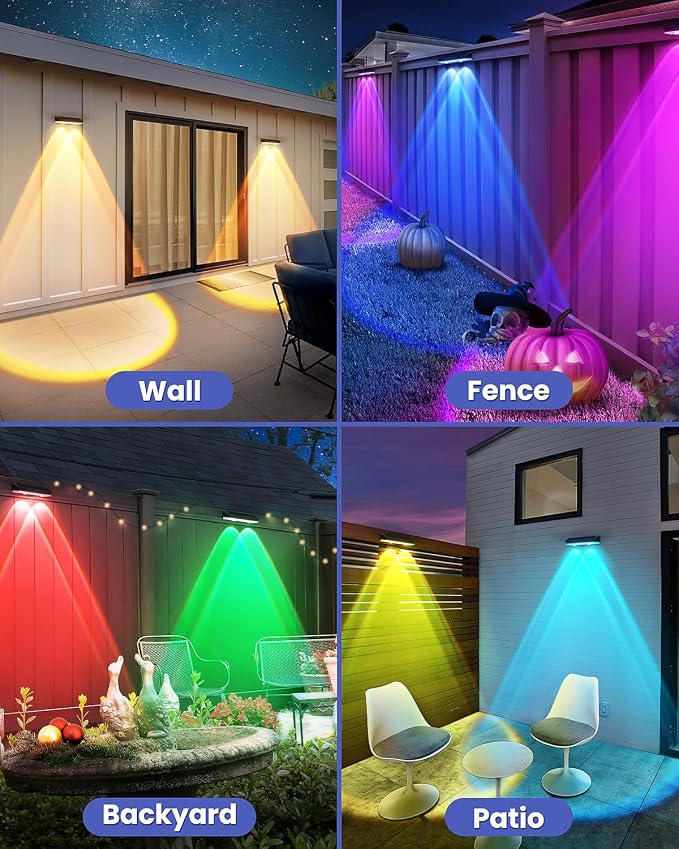 Solar Fence Lights Outdoor, 10 Pack Warm White/RGB Fence Solar Lights - Image 2