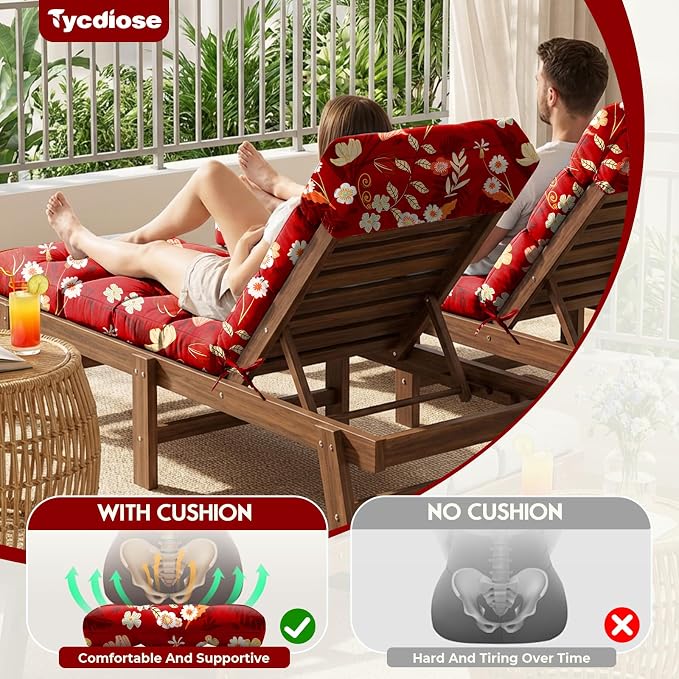All Weather Chaise Lounge Cushions Outdoor 74.4 x 22 x 4 Inches Lounge Chair - Image 2