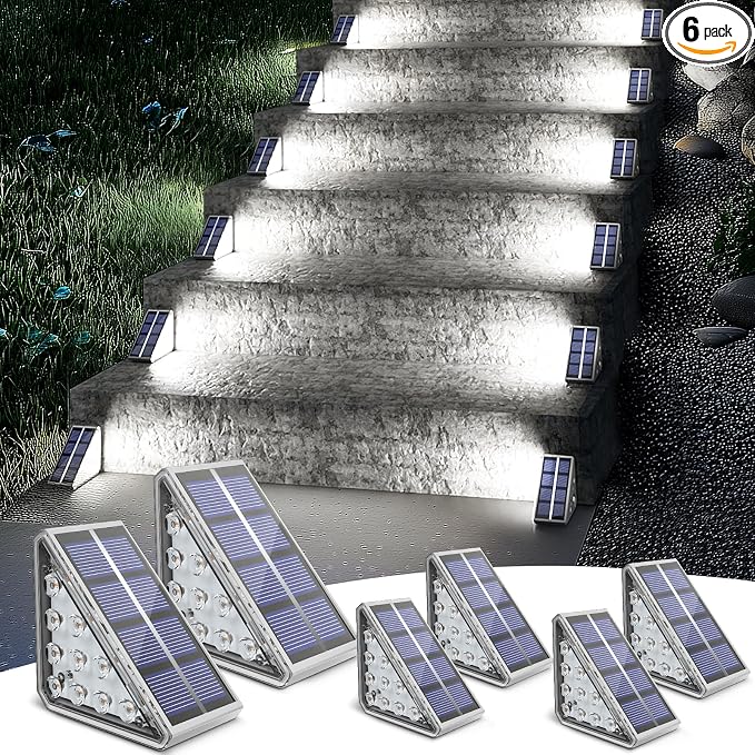 NIORSUN Solar Step Lights for Outside, 6 Pack Solar Stair Lights Outdoor by NIORSUN