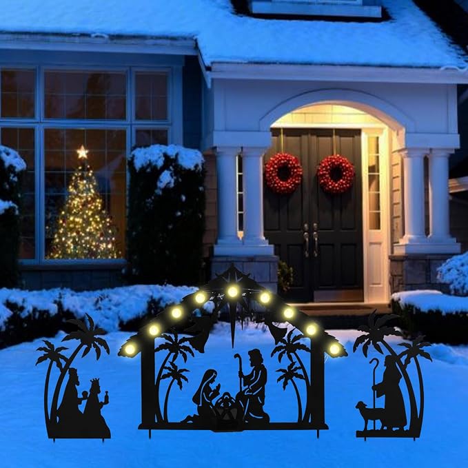 3Pack Lighted Metal Nativity Scene Garden Stake, Solar Christmas Decorations - Image 7
