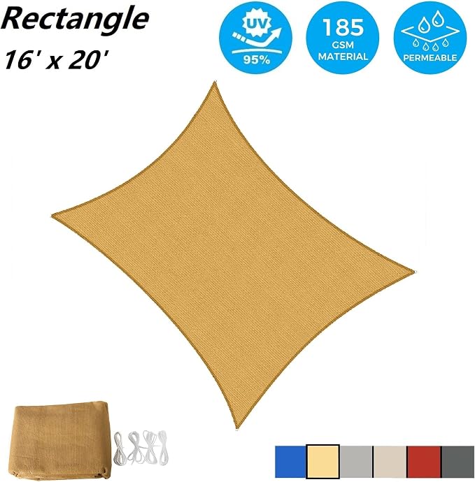 AsterOutdoor Sun Shade Sail Rectangle 16' x 20' UV Block Canopy - Image 2