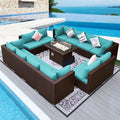 NICESOUL 13 Piece Patio Furniture w/Fireplace, Elegant Outdoor Seating w/Firepit by NICESOUL