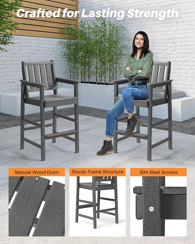 Adirondack Bar Chair Set of 2, HDPE Tall Adirondack Chairs Bar Stools - Image 8