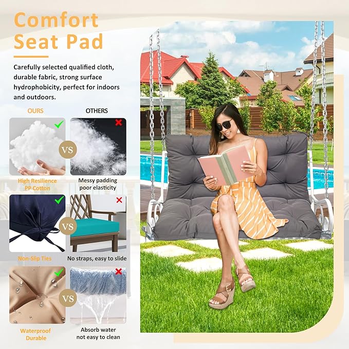 Swing Replacement Cushions for Outdoor: 2-3 Seater Waterproof Porch Bench - Image 5