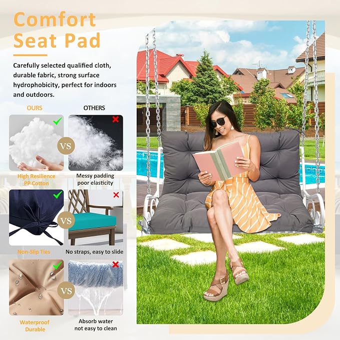 Swing Replacement Cushions for Outdoor: 2-3 Seater Waterproof Porch Bench - Image 5
