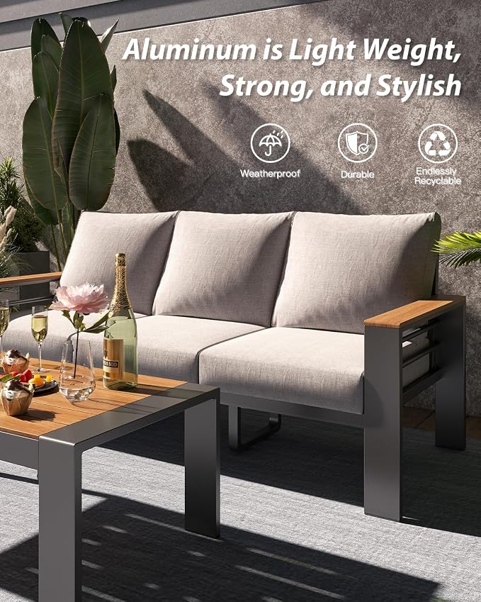 Aoxun Aluminum Outdoor Patio Furniture Set, 7 Seats Outdoor Sectional - Image 3