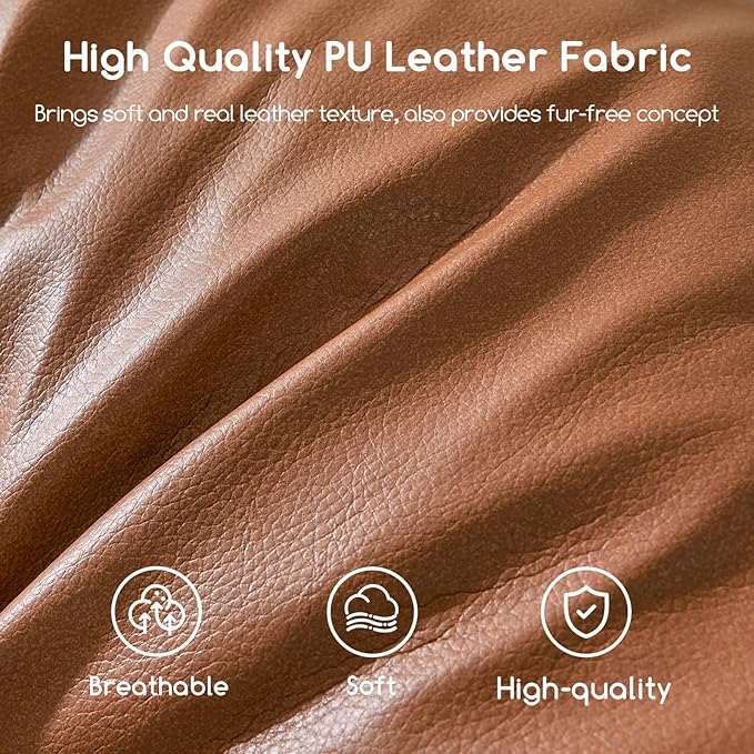 HIGOGOGO Round Stuffed Pouf Ottoman, Pu Leather Poufs - Image 4