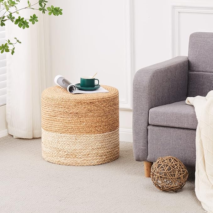 Wimarsbon 18'' Pouf Ottoman, Natural Braided Poof, Round Poufs, Rustic - Image 6