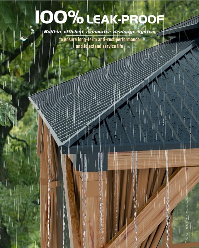 GarveeLife Hardtop Wood Gazebo 10 ft x12 ft - Image 5