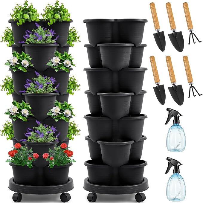 Umigy 2 Set Black 7 Tier Stackable Vertical Planters by Umigy