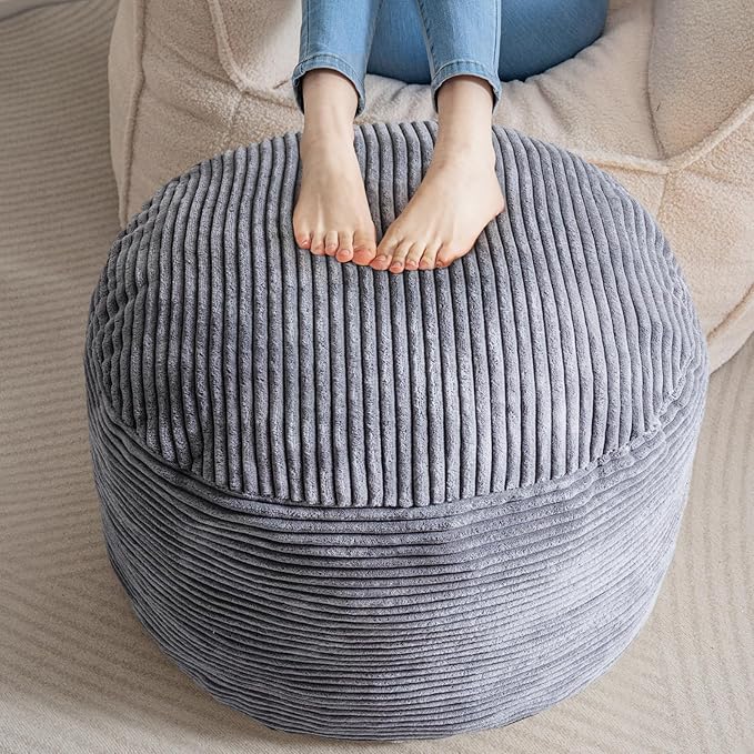 HIGOGOGO Round Stuffed Pouf Ottoman, Corduroy Poufs by HIGOGOGO