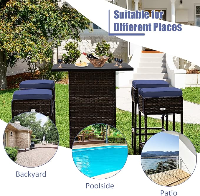 Tangkula 5 Piece Outdoor Rattan Bar Set, Patio Bar Furniture - Image 9