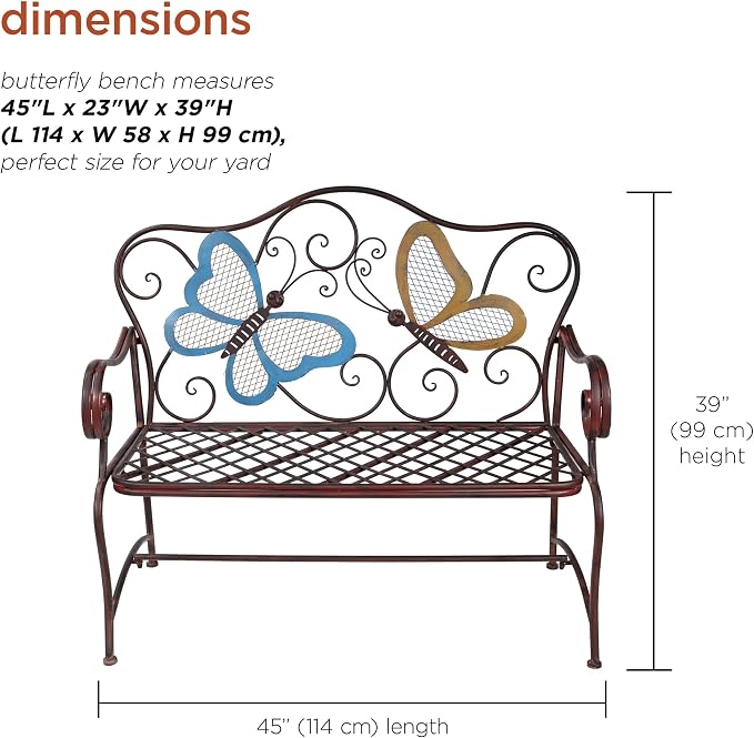 Alpine Corporation 45" x 23" Outdoor 2-Person Butterfly Garden Bench - Image 3
