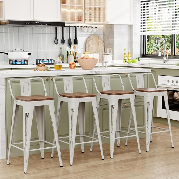WENTMENT Bar Stools Set of 4 Counter Height Bar Stools Metal Barstools - Image 4