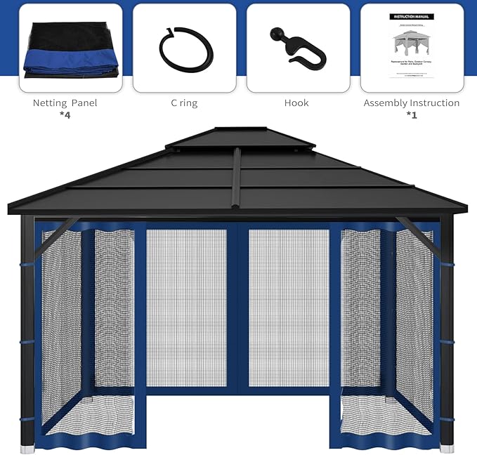 Gazebo Replacement Mosquito Netting Outdoor Universal Gazebo Canopy 4-Panels - Image 6