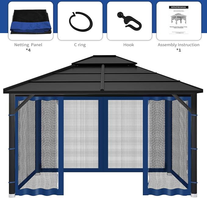 Gazebo Replacement Mosquito Netting Outdoor Universal Gazebo Canopy 4-Panels - Image 7