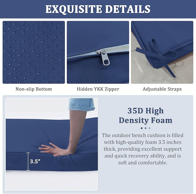 Premium Outdoor Bench Cushions for Patio Furniture 3.5inches Memory Foam Bench - Image 5